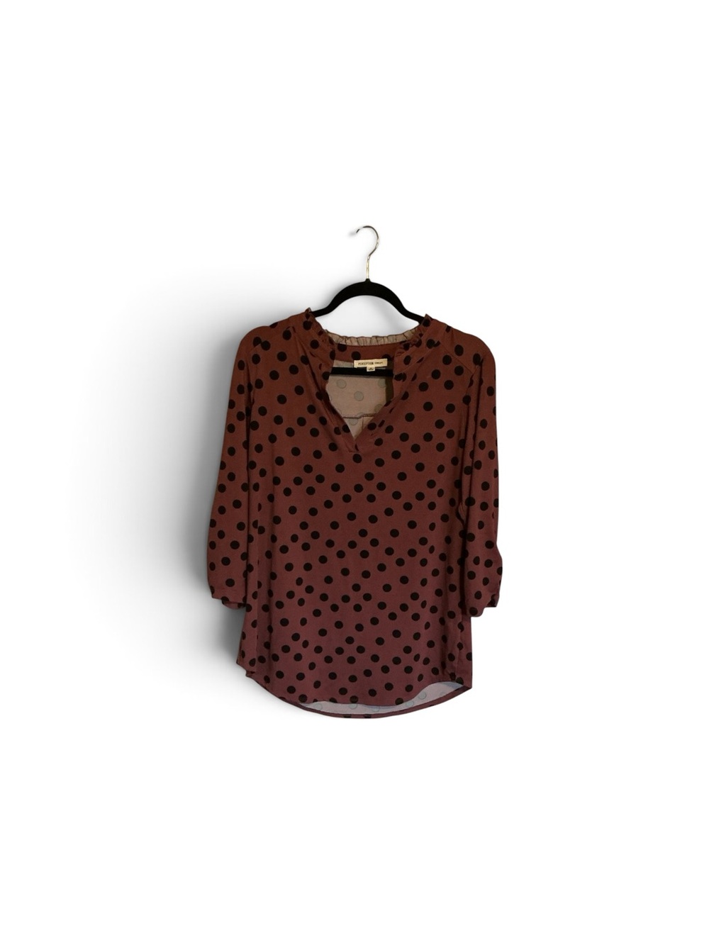 PerSeption Concept Brown Polka Dot Split-Neck Blouse